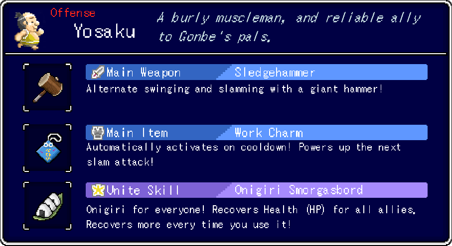 Yosaku:Equipment Info